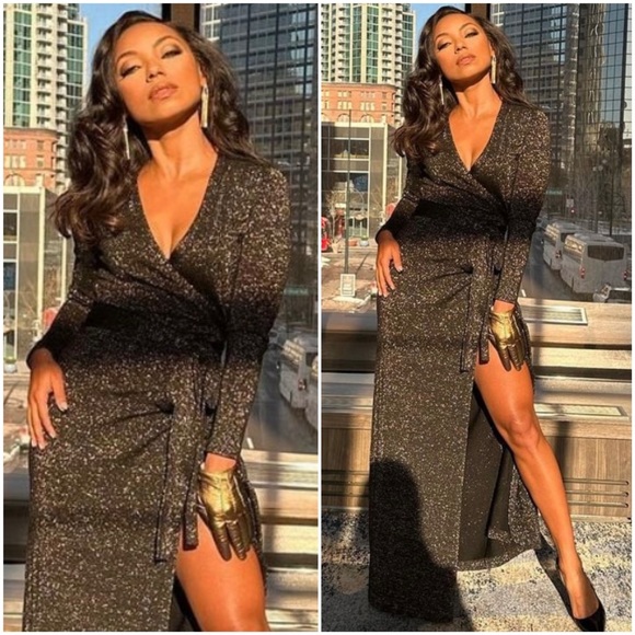 ✨ Diane Von Furstenberg Evelyn Maxi Dress In Black & Gold Metallic✨ - Picture 9 of 16